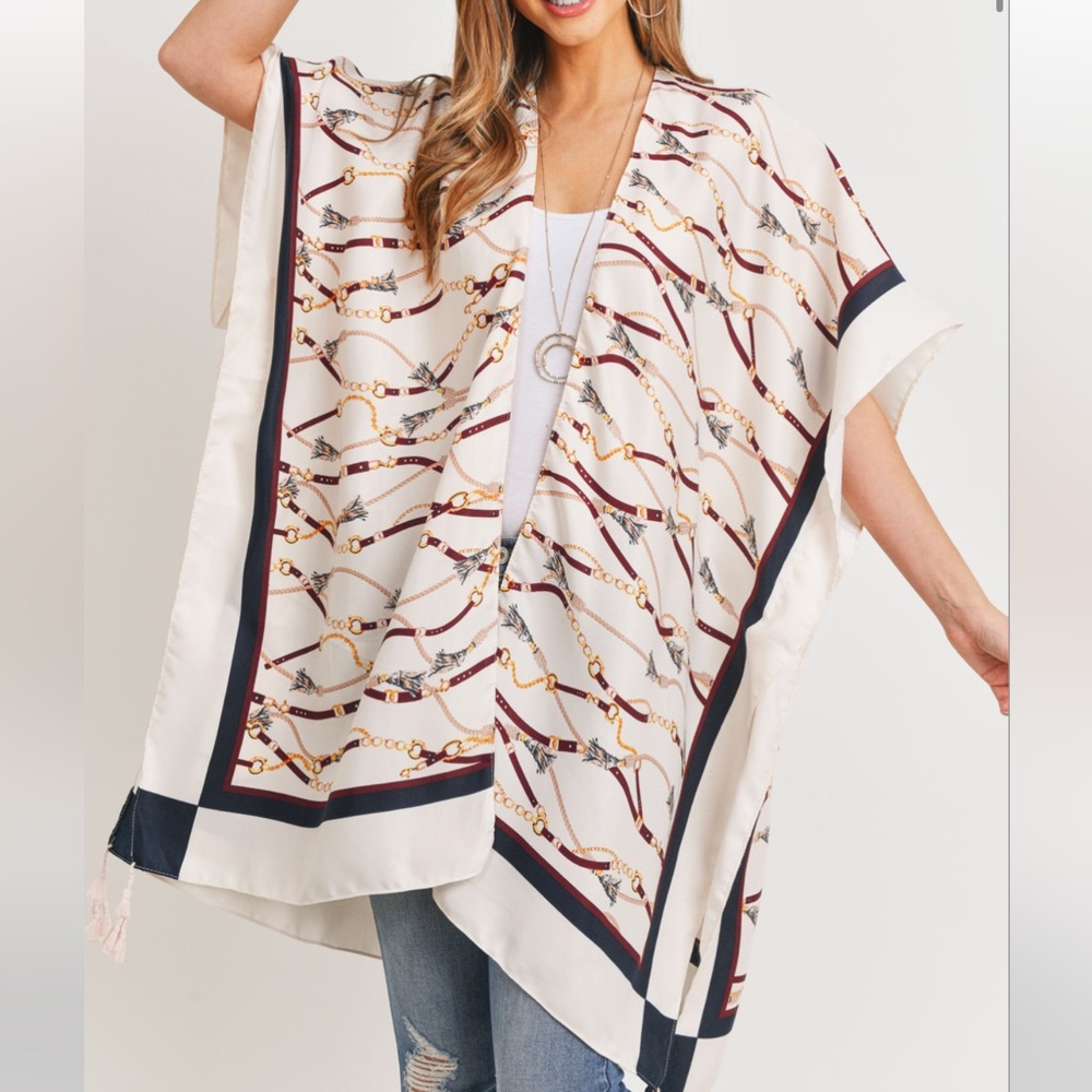 Women's New Chain Links Open Front Kimono - Picture 2 of 8